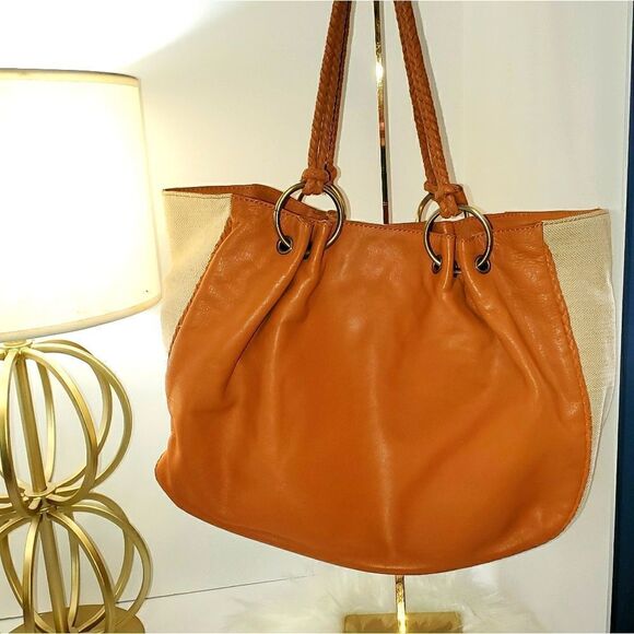 BCBGMaxAzria Canvas and Leather Tote bag with braided handle - Picture 1 of 9